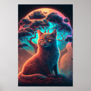 Mystical Cat Psychedelic Poster Cosmic Cat 2