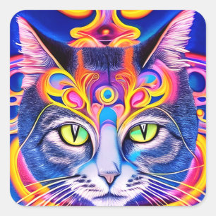 Mystical Cat with Third Eye  Square Sticker