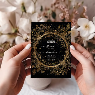 Mystical Celestial Black and Gold Bridal Invitation