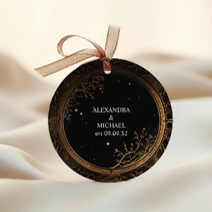 Mystical Celestial Black and Gold Wedding Classic Round Sticker