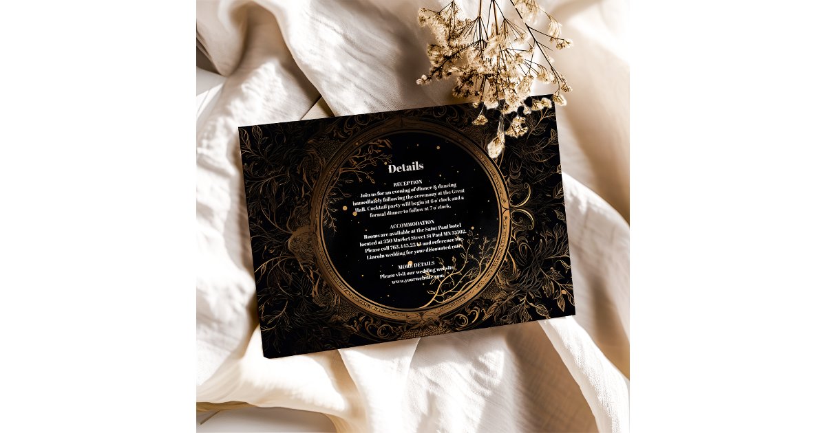 Mystical Celestial Black and Gold Wedding Enclosure Card | Zazzle