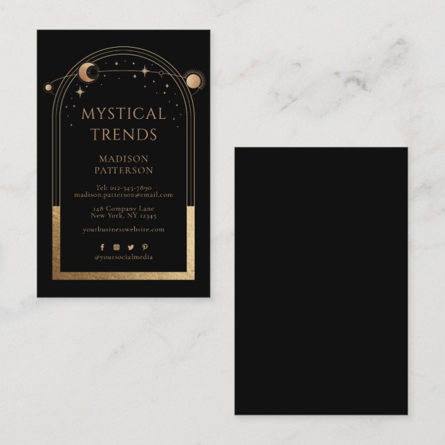 Mystical Celestial Black Gold Sun Moon Astronomy Business Card (Front/Back)