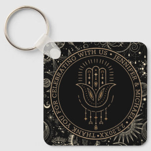 mystical celestial black gold wedding thank you key ring