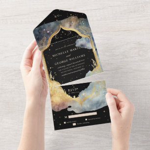 Mystical Celestial Blue Wedding All In One Invitation