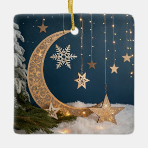 Mystical Celestial Christmas Moon Ceramic Ornament