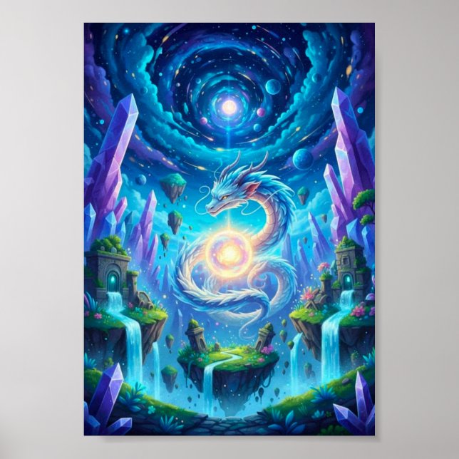 Mystical Celestial Dragon Floating Fantasy Poster (Front)