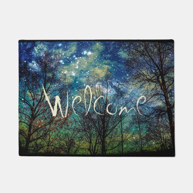 Mystical Celestial Forest CUSTOM Blue Doormat (Front)