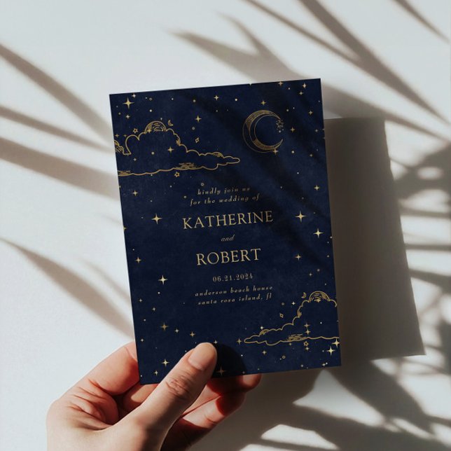 Mystical Celestial Gold Moon Clouds Wedding Invitation (Creator Uploaded)