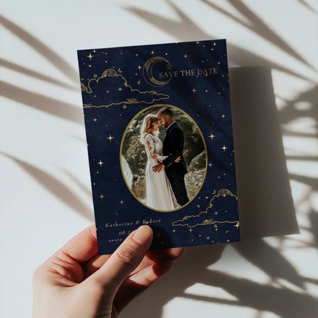 Mystical Celestial Gold Moon Clouds Wedding Save The Date (Creator Uploaded)