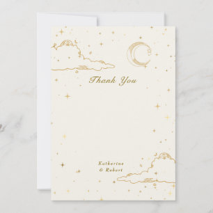 Mystical Celestial Gold Moon Clouds Wedding Thank You Card