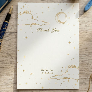 Mystical Celestial Gold Moon Clouds Wedding Thank You Card