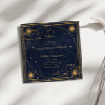 Mystical Celestial Gold Moon Stars Square Wedding Invitation<br><div class="desc">Mystical celestial wedding invitation featuring beautiful gold crescent moon,  stars and clouds on a midnight blue background paired with elegant fonts for your personalised information.</div>