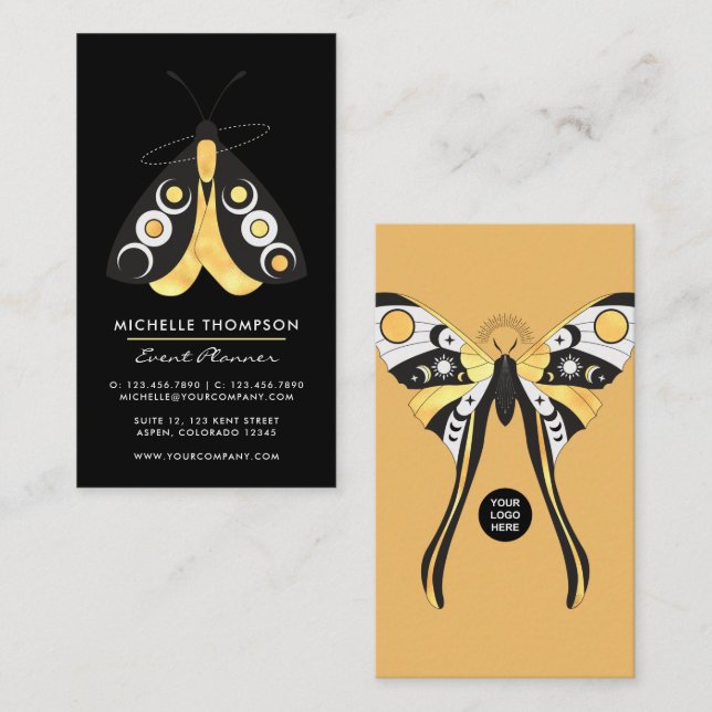 Mystical Celestial Gold Moth Business Card (Front/Back)
