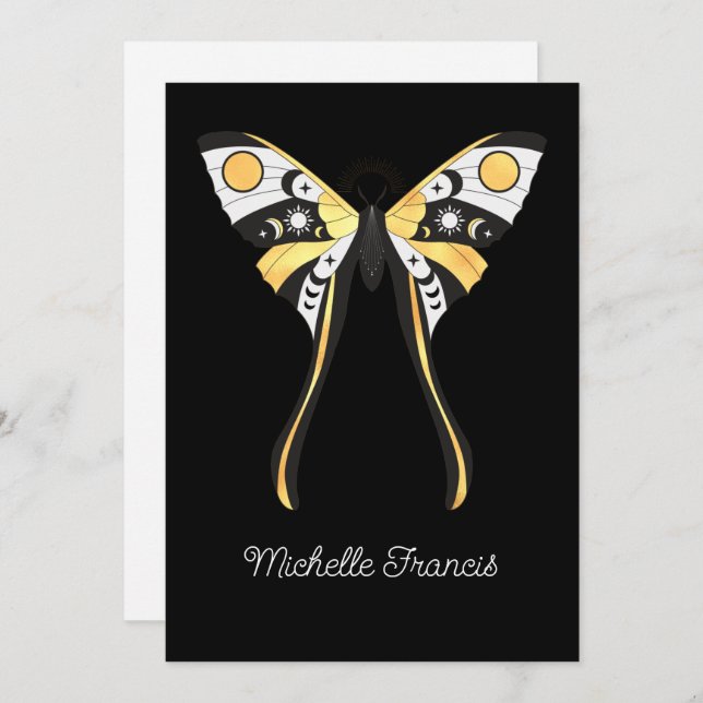 Mystical Celestial Gold Moths Invitation (Front/Back)