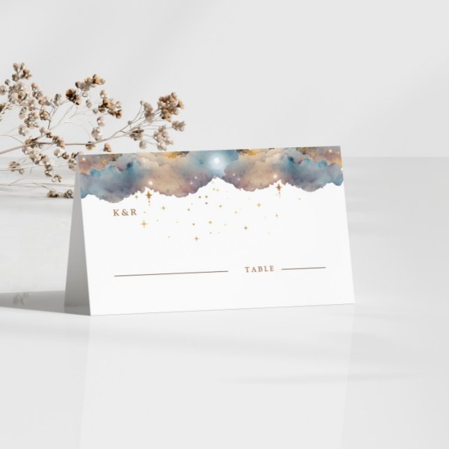 Mystical Celestial Gold Stars Wedding Place Card (Creator Uploaded)