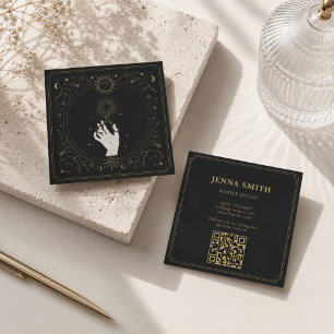 Mystical Celestial Hand with Scissors Hair Stylist Square Business Card