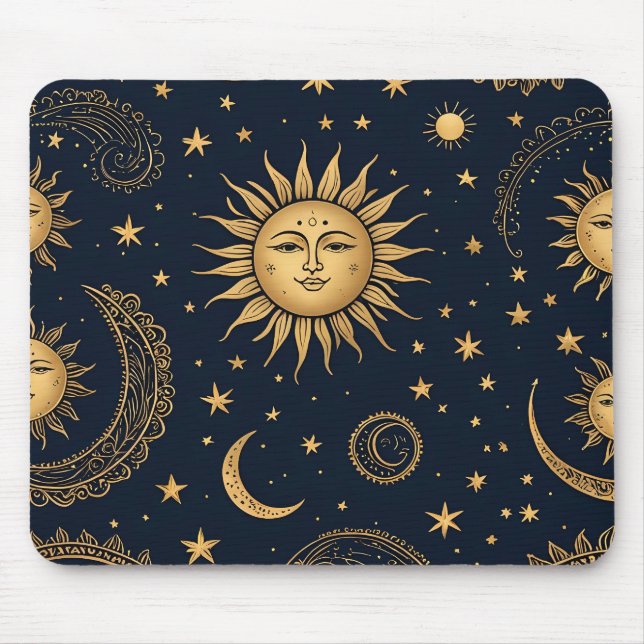 Mystical Celestial Moon and Sun Design Mouse Mat (Front)