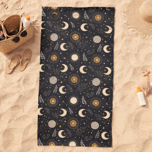 Mystical Celestial Moon Pattern  Beach Towel