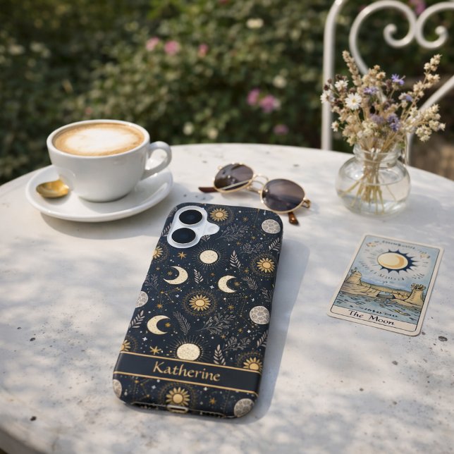 Mystical Celestial Moon Pattern Custom Name iPhone 16 Case (Creator Uploaded)