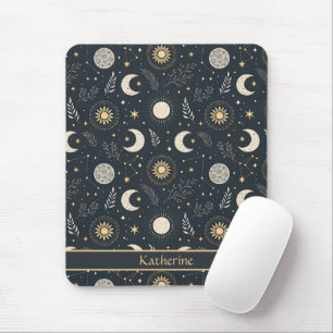Mystical Celestial Moon Pattern Custom Name Mouse Mat