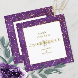 Mystical Celestial Moon Phase Amethyst Spiritual Square Business Card