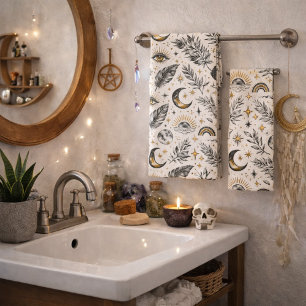 Mystical Celestial Moon Stars Pattern Bath Towel Set