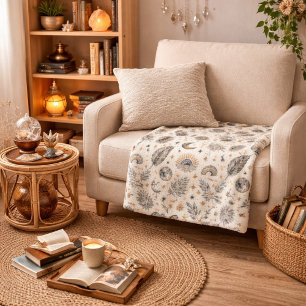 Mystical Celestial Moon Stars Pattern Fleece Blanket