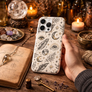 Mystical Celestial Moon Stars Pattern iPhone 16 Pro Max Case