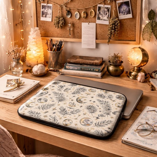 Mystical Celestial Moon Stars Pattern Laptop Sleeve (Creator Uploaded)