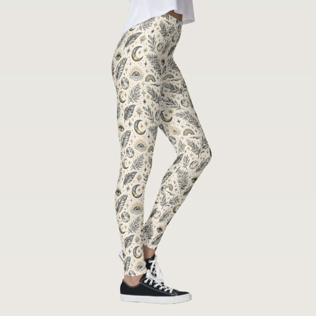 Mystical Celestial Moon Stars Pattern Leggings (Right)