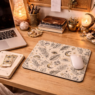 Mystical Celestial Moon Stars Pattern Mouse Mat