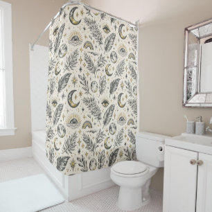 Mystical Celestial Moon Stars Pattern Shower Curtain