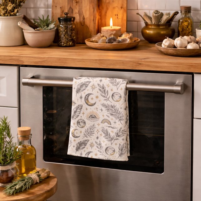 Mystical Celestial Moon Stars Pattern Tea Towel (Creator Uploaded)
