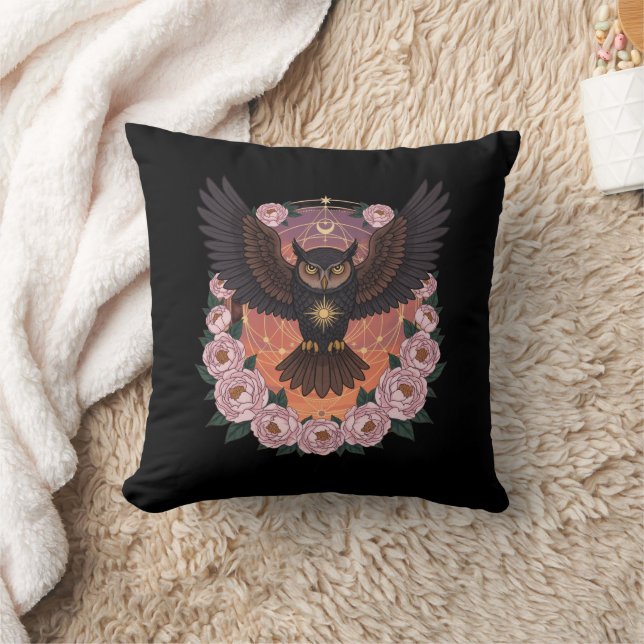 Mystical Celestial Owl Throw Pillow (Blanket)