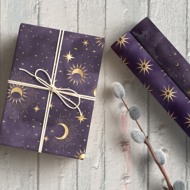 Mystical Celestial Purple Wrapping Paper Sheets (Creator Uploaded)