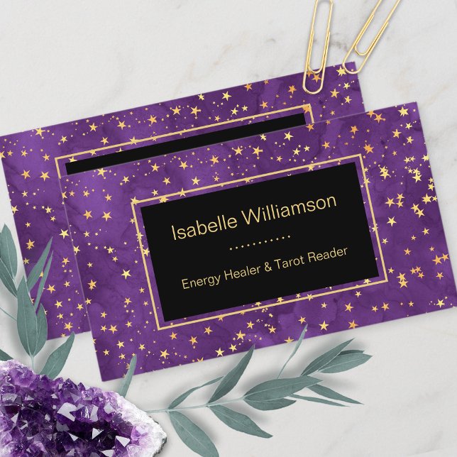 Mystical Celestial Stars Amethyst Spiritual Business Card (Creator Uploaded)