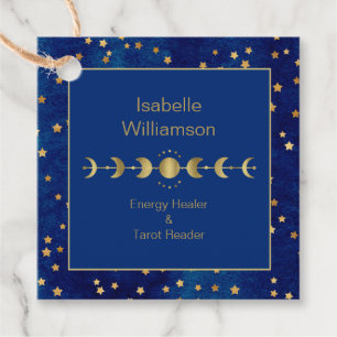 Mystical Celestial Stars Moon Phase Navy Blue Favour Tags