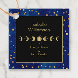 Mystical Celestial Stars Moon Phase Navy Blue Favour Tags