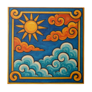 Mystical Celestial Sun & Clouds Tile