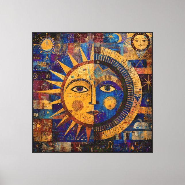Mystical Celestial Sun Moon Alchemy Canvas Print (Front)
