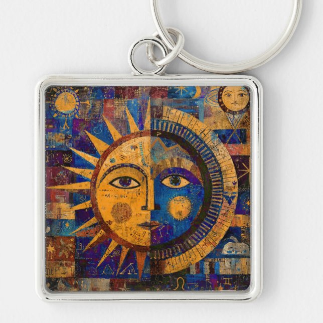 Mystical Celestial Sun Moon Alchemy Key Ring (Front)