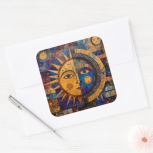 Mystical Celestial Sun Moon Alchemy Square Sticker