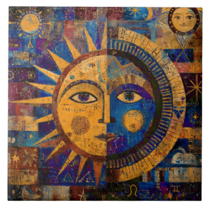 Mystical Celestial Sun Moon Alchemy Tile