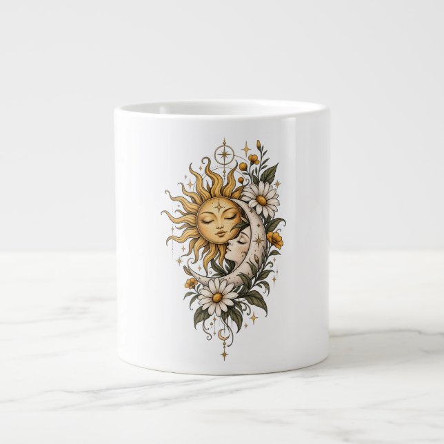 Mystical Celestial Sun Moon and Floral Coffee Mug (Front)
