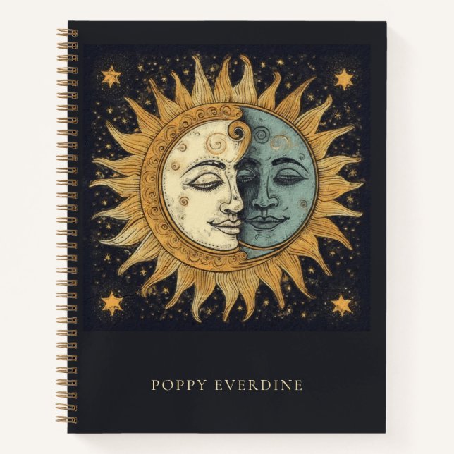 Mystical Celestial Sun Moon Face Personalised  Notebook (Front)