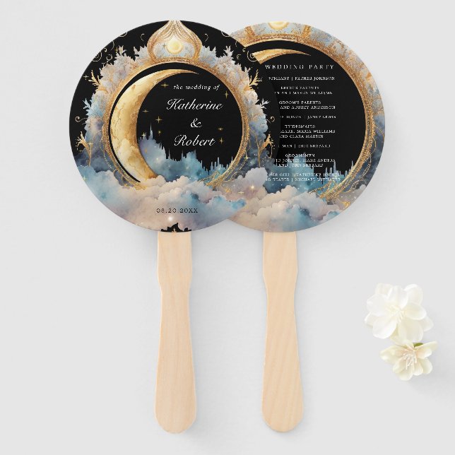 Mystical Celestial Wedding Program Hand Fan (Front and Back)