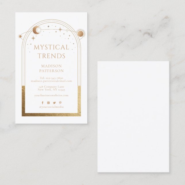 Mystical Celestial White Gold Sun Moon Astronomy Business Card (Front/Back)