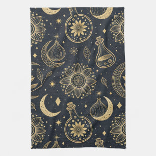 Mystical Celestial Witchcraft - Gold Botanical (2) Tea Towel