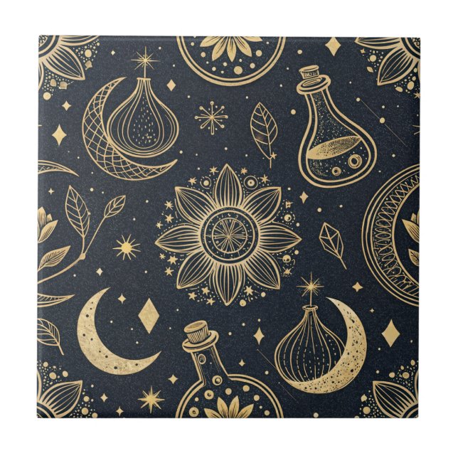 Mystical Celestial Witchcraft - Gold Botanical (2) Tile (Front)