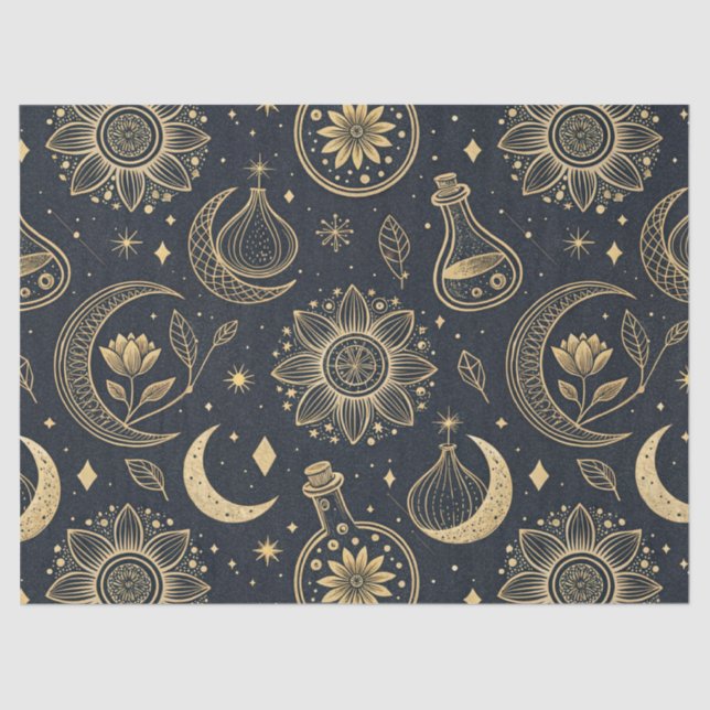 Mystical Celestial Witchcraft - Gold Botanical (2) Tissue Paper (Front)